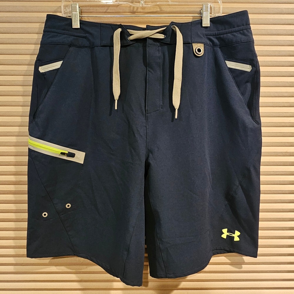 Under Armour Mens Navy‎ Blue HeatGear Board Shorts Size 34 Fish Hook Logo